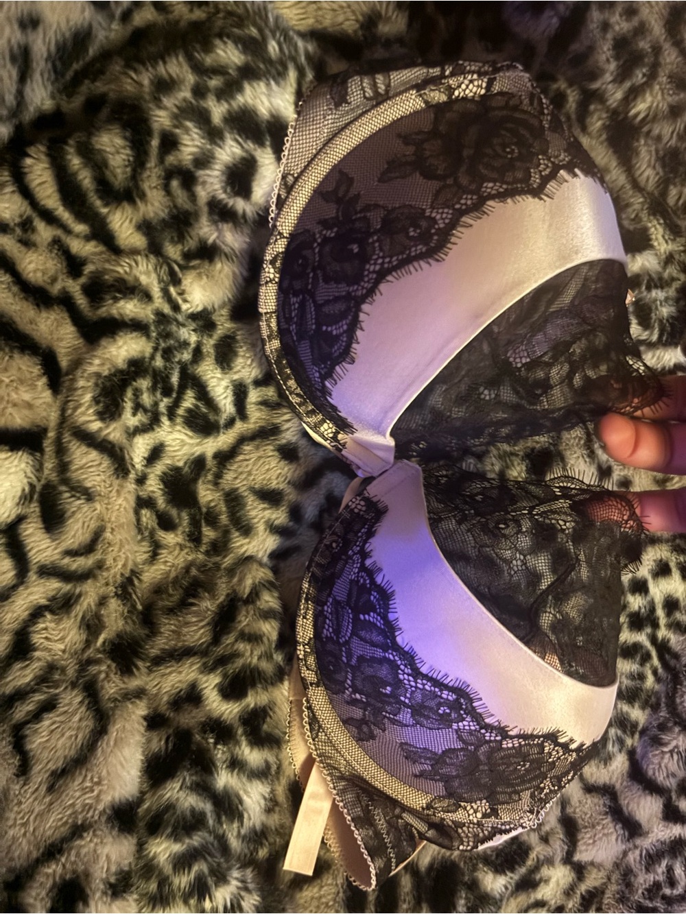 Victoria's Secret Black Lace Over Cream Satin Push-Up Bra